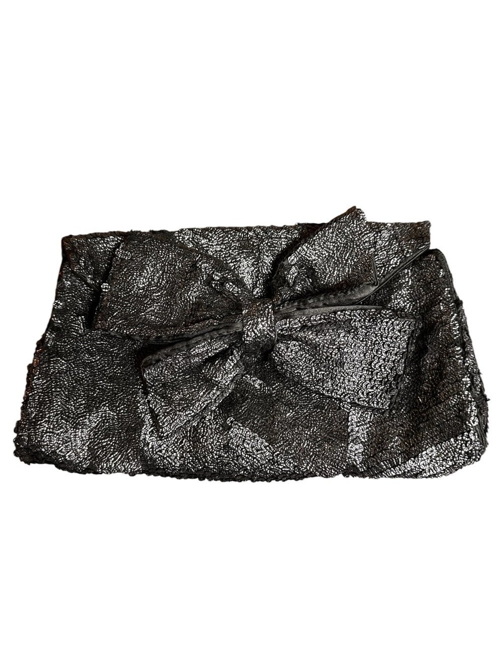 Moyna Womens Silver Beaded Envelope Clutch Handbag Purse
